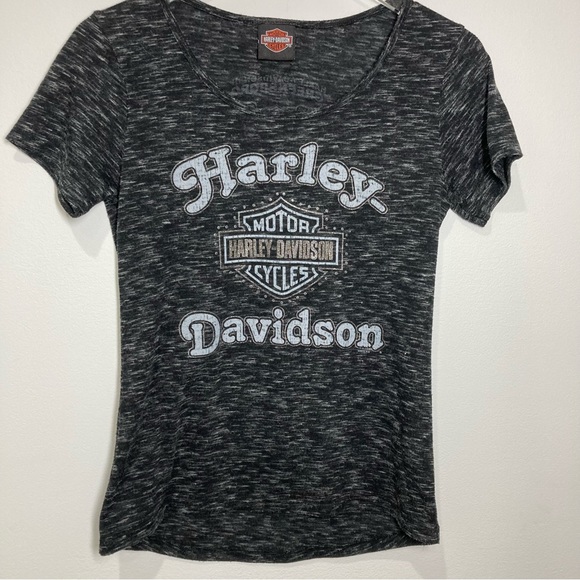 Harley Davidson Black Heather Short Sleeve Hi Low Tee Glitter Greensboro - Picture 1 of 6
